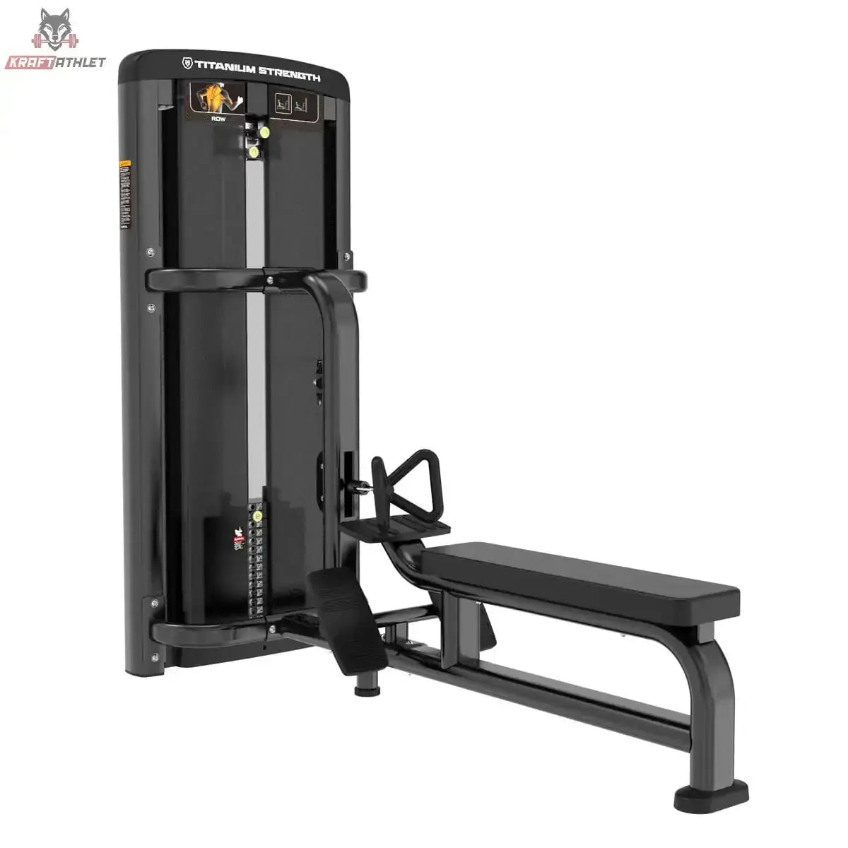 Titanium Strength Genesis Series Ruderzugmaschine in Schwarz, Seitenansicht von links mit Sitzbank und Griff