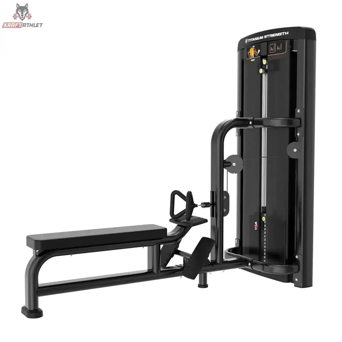 Titanium Strength Genesis Series Ruderzugmaschine in Schwarz, Seitenansicht von rechts mit Gewichtsstapel