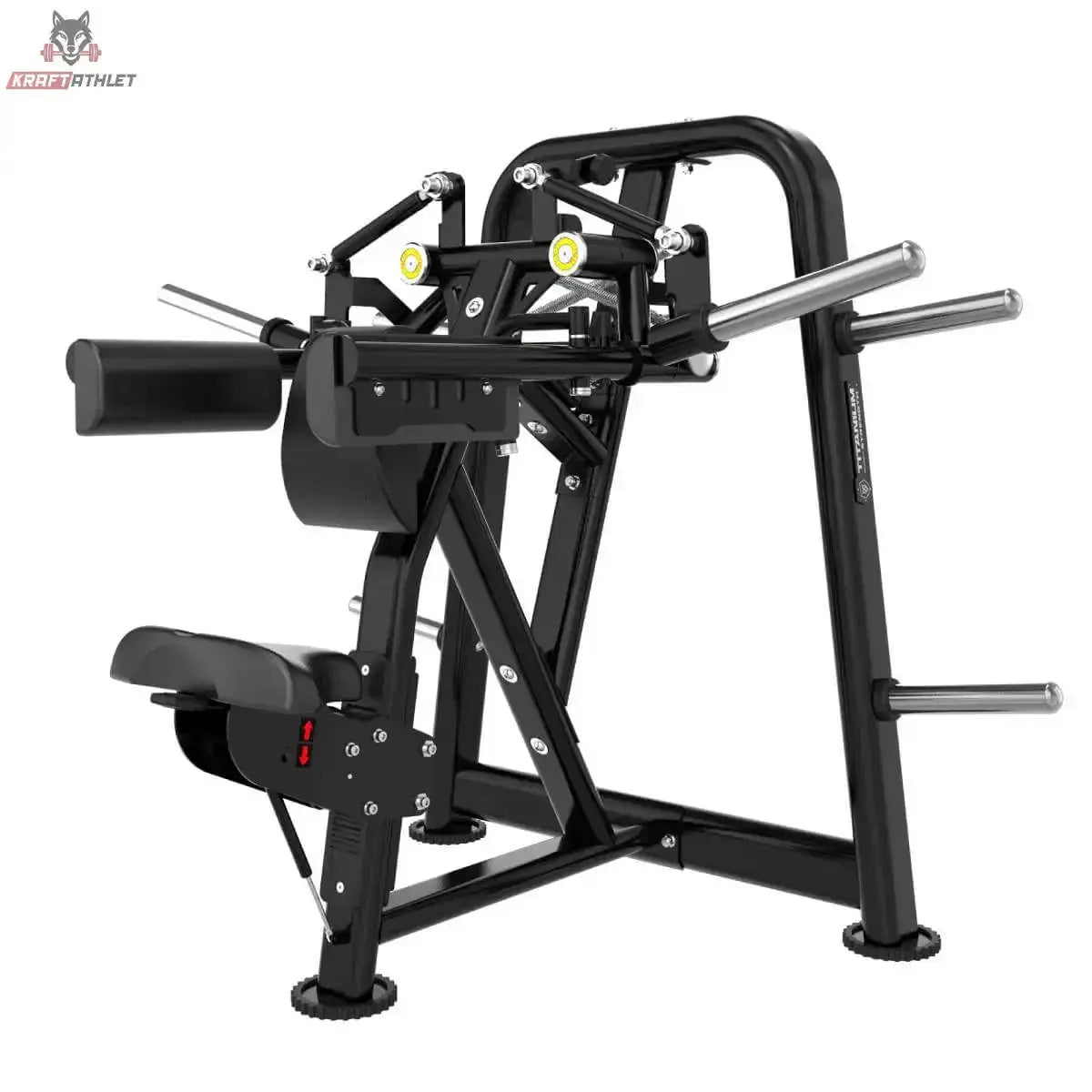 Titanium Strength Genesis Series Seitenheben – Schrägansicht von links vorne mit Armpolstern und Sitz, schwarz