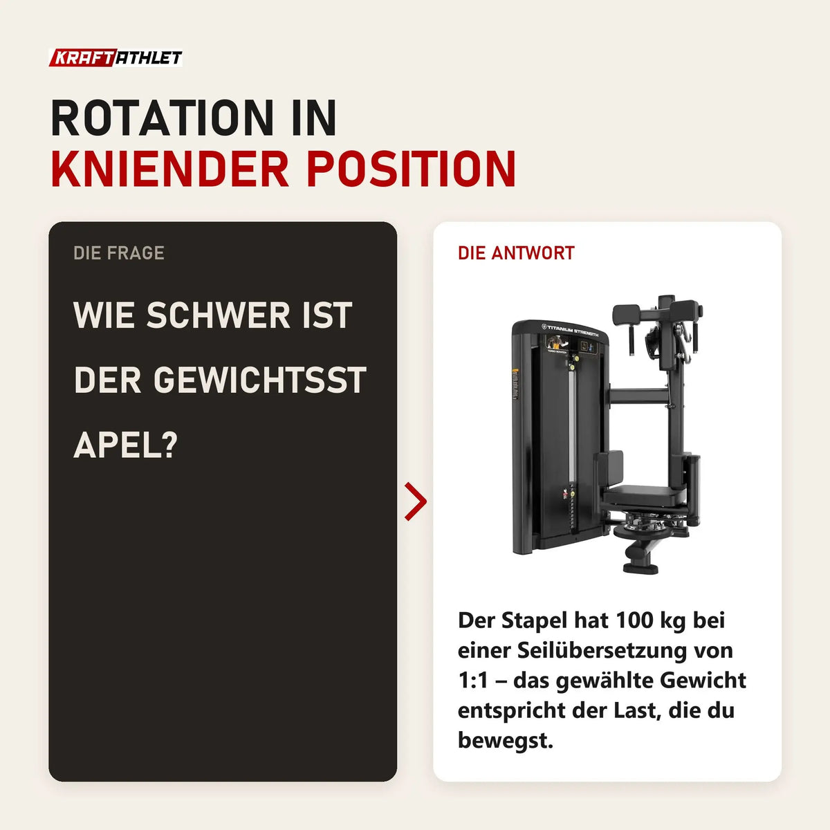 Frage und Antwort zu Titanium Strength Genesis Series Torso Rotation: Wie schwer ist der Gewichtsstapel?