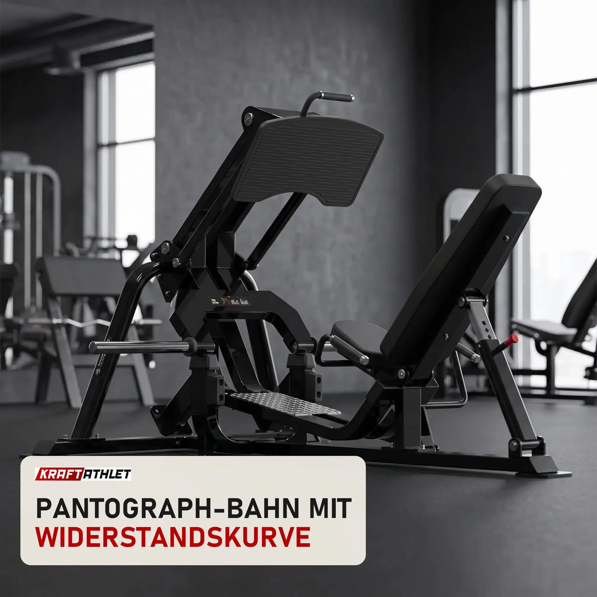 Titanium Strength Genesis Series V Beinpresse in einem fertig eingerichteten Studio mit dunklen Wänden und Gummiboden