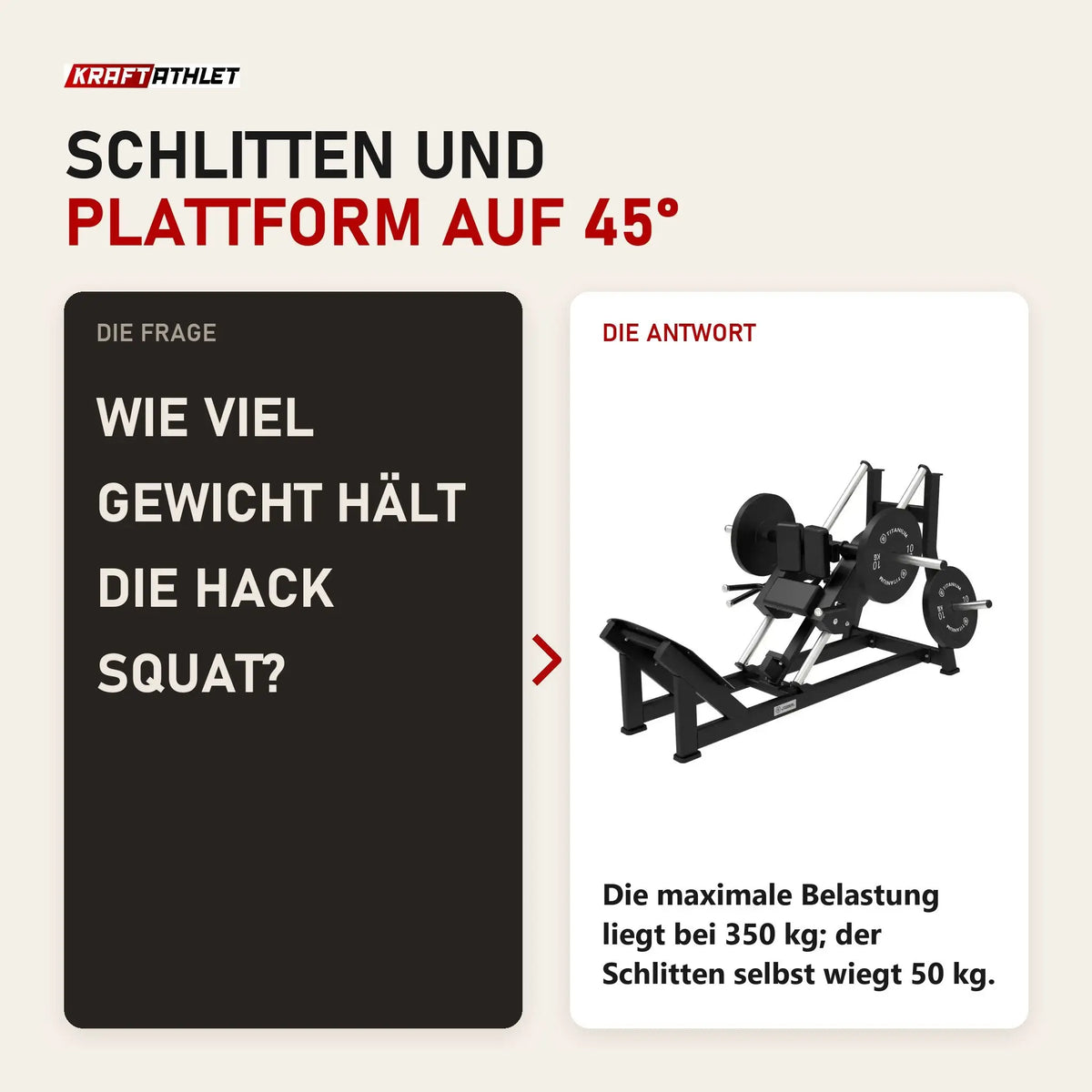 Frage und Antwort zu Titanium Strength Hack Squat Elite Series: Wie viel Gewicht hält die Hack Squat?