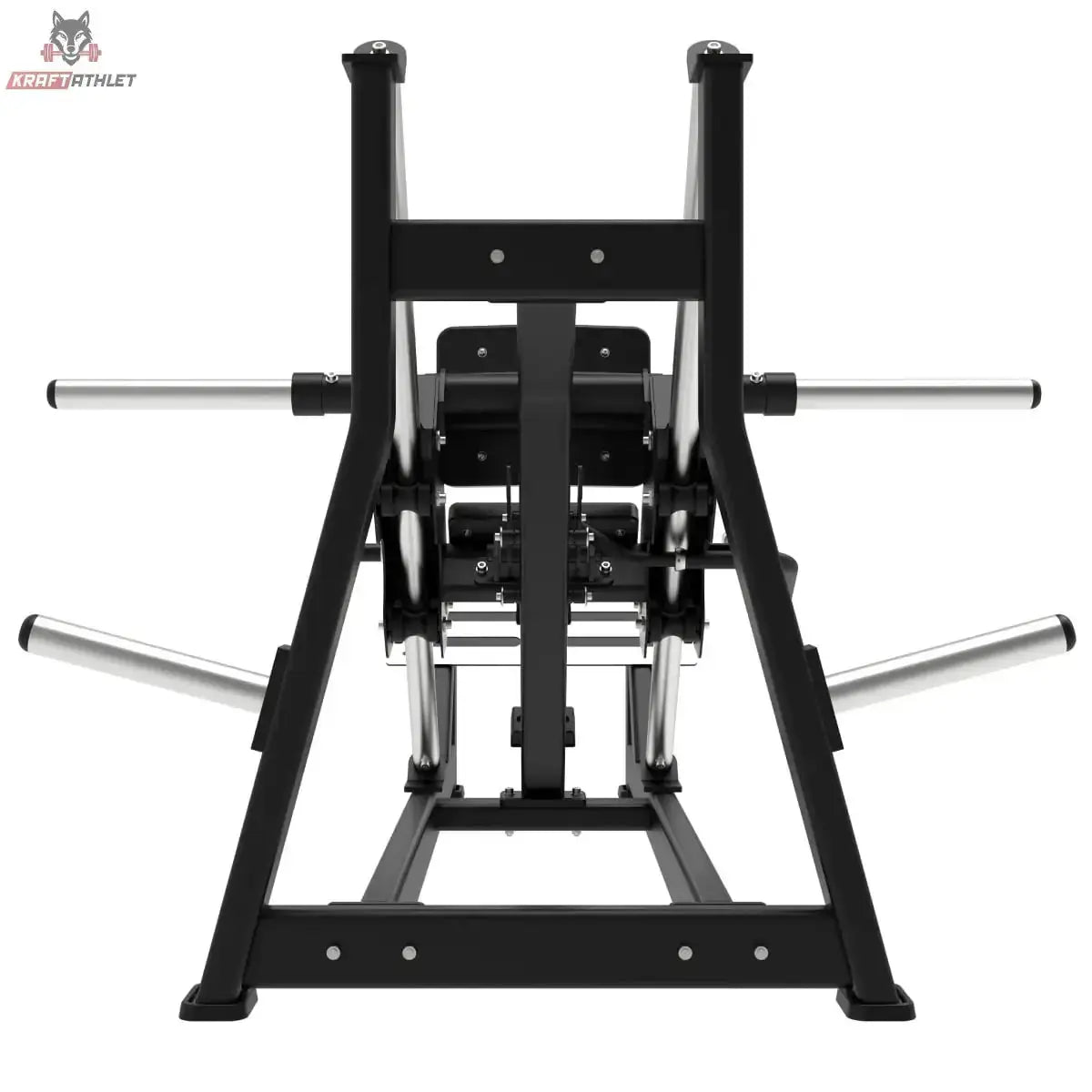 Titanium Strength Hack Squat Elite Series – Frontansicht mit Schulterpolstern und Scheibenaufnahmen