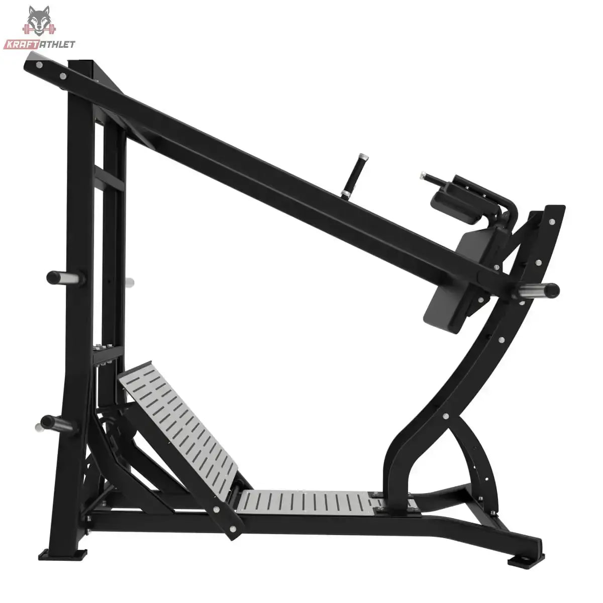 Titanium Strength Hack Squat Pendulum Pro Elite Series in Schwarz, Seitenansicht von rechts mit geriffelter Trittfläche