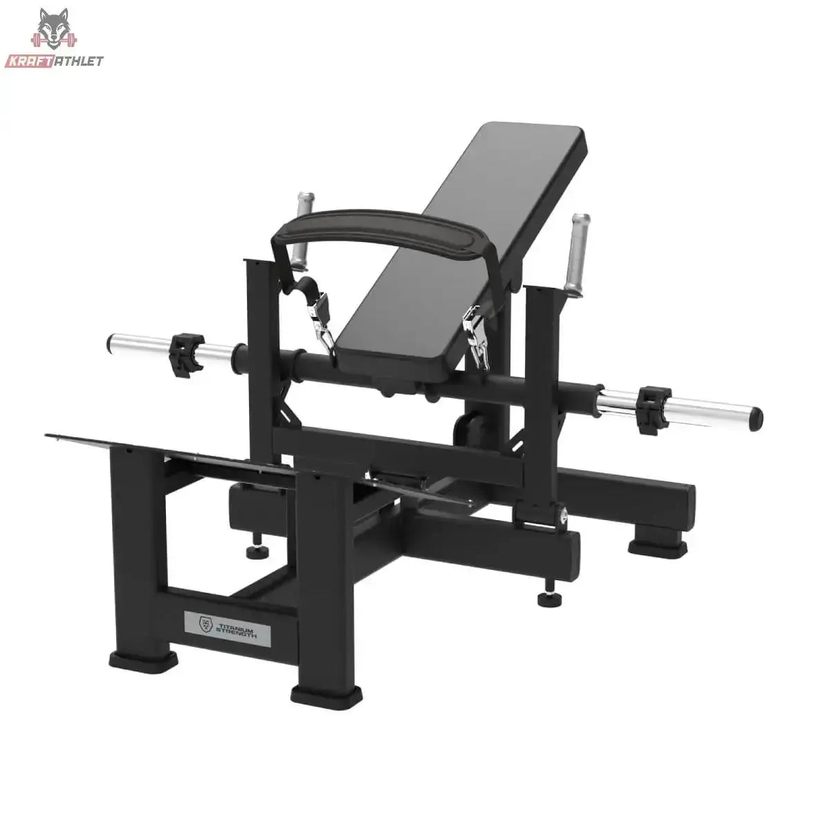 Titanium Strength Hip Thrust Elite Series: Frontansicht mit Rückenpolster und Hebelarm