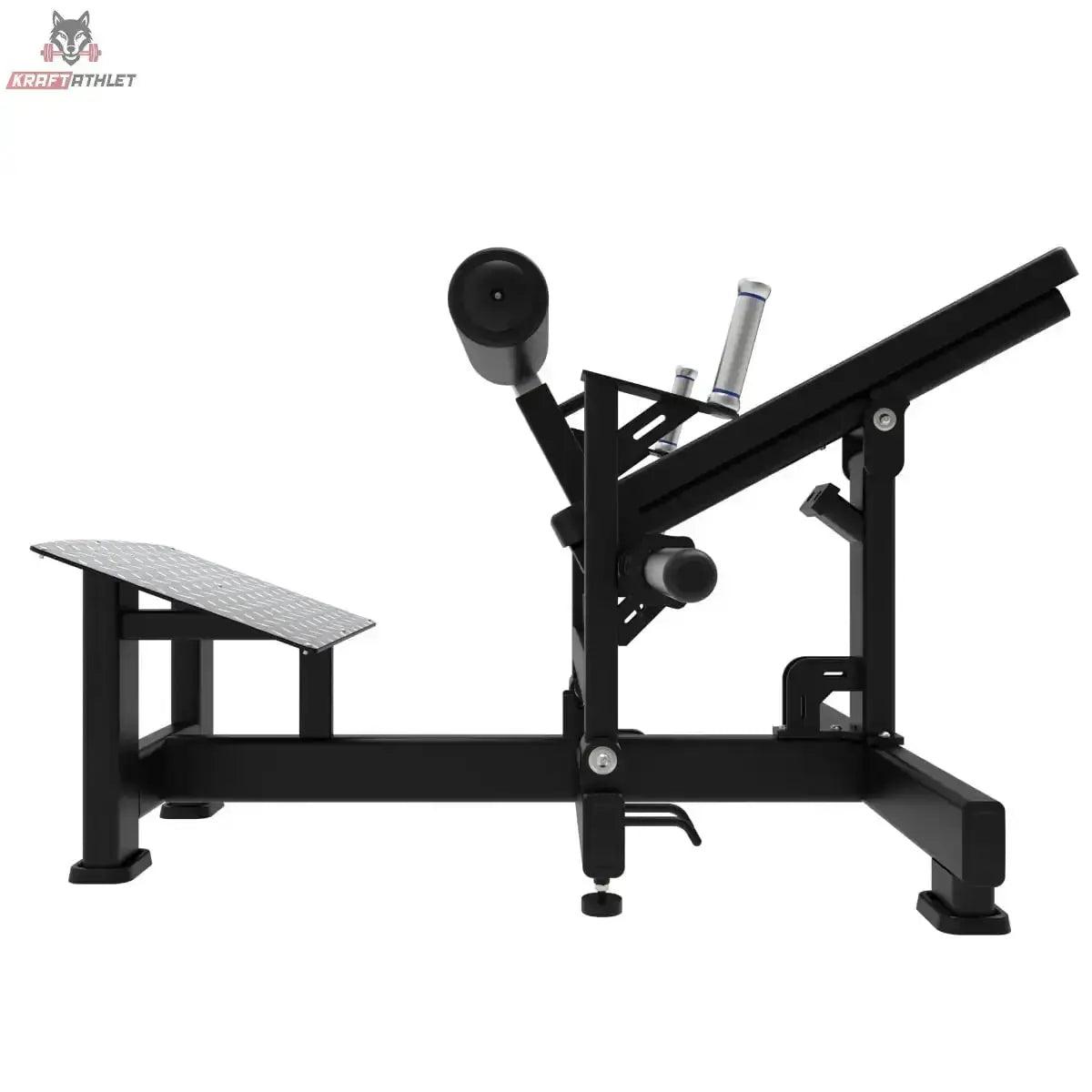 Titanium Strength Hip Thrust Max Elite Series in Seitenansicht von rechts mit Scheibenaufnahme und Rückenauflage