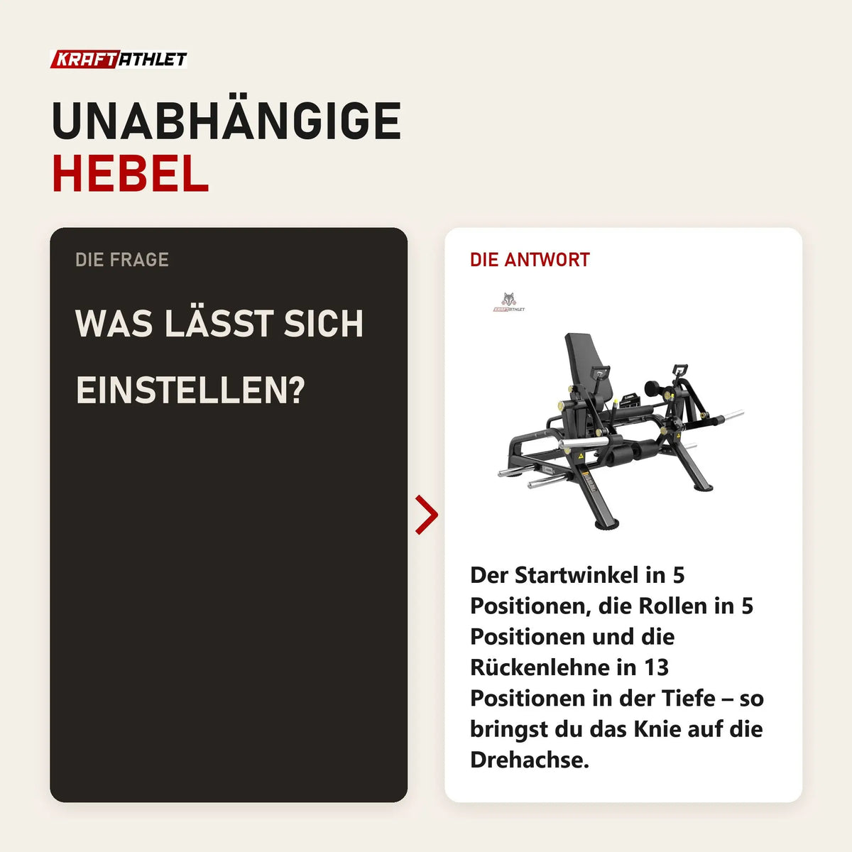 Frage und Antwort zu Titanium Strength Genesis Series IsoLateral Beinstrecker: Was lässt sich einstellen?