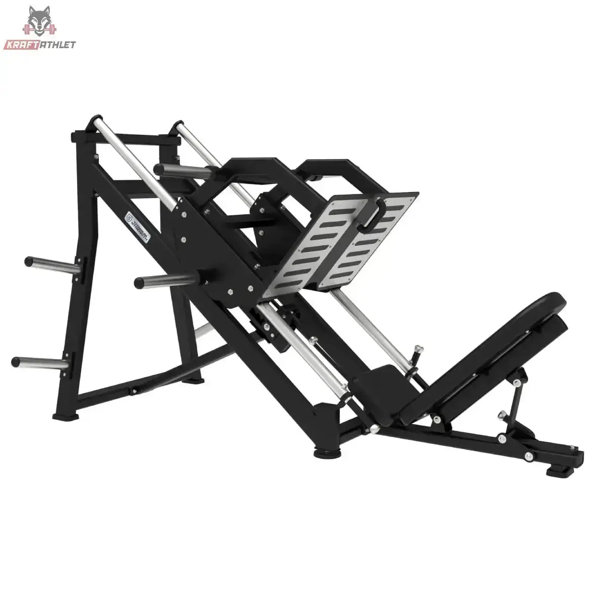 Titanium Strength Killing Legs Pack: Beinpresse mit Hantelscheibenaufnahme, Schrägansicht auf Weiß