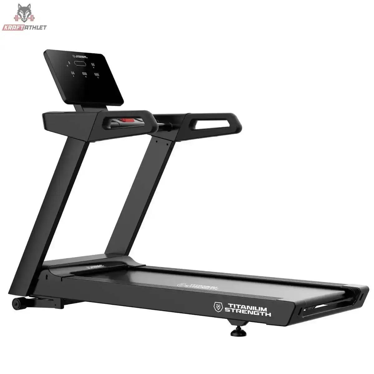 Titanium Strength LC20 AC Laufband mit LED-Display in Seitenansicht mit Lauffläche und Handläufen