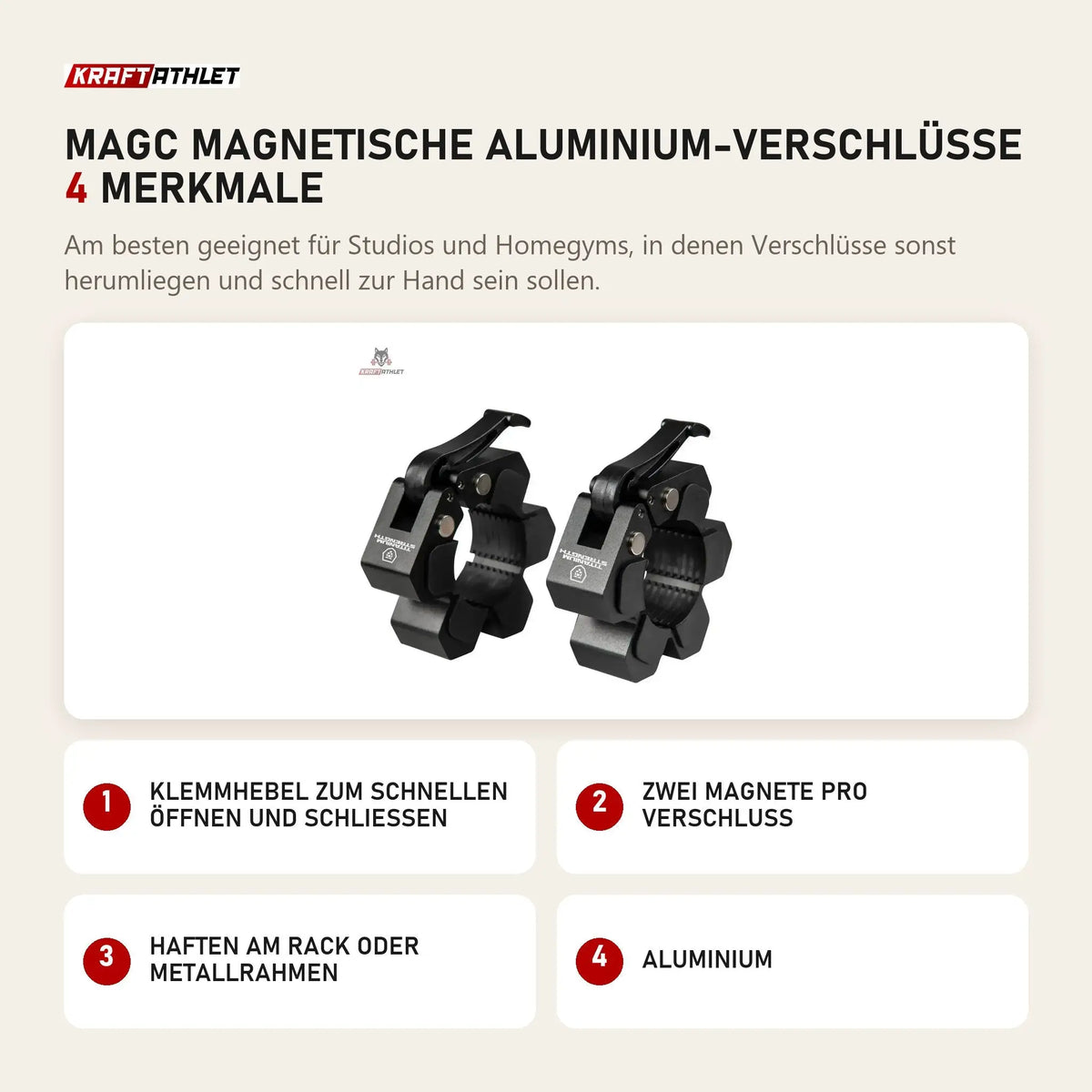 Titanium Strength MAGC Magnetische Aluminium-Verschlüsse mit 4 Merkmalen: Klemmhebel zum schnellen Öffnen und Schließen, Zwei Magnete pro Verschluss, Haften am Rack oder Metallrahmen, Aluminium