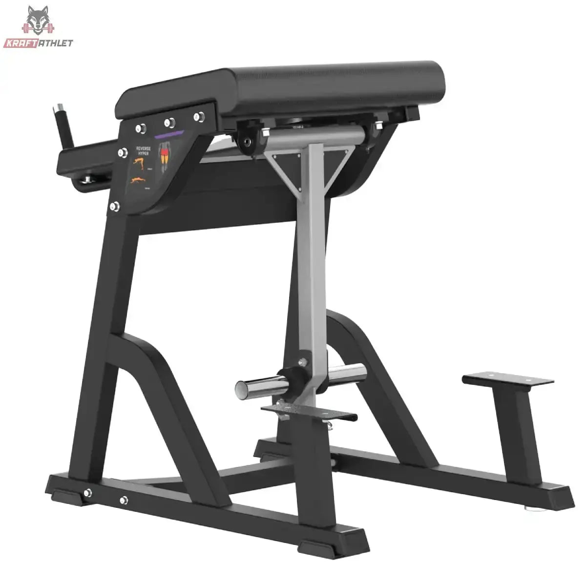 Titanium Strength MaxGlute Pro Inverse Hyperextension Maschine in Frontschrägansicht mit Pendelarm und Scheibenhalter