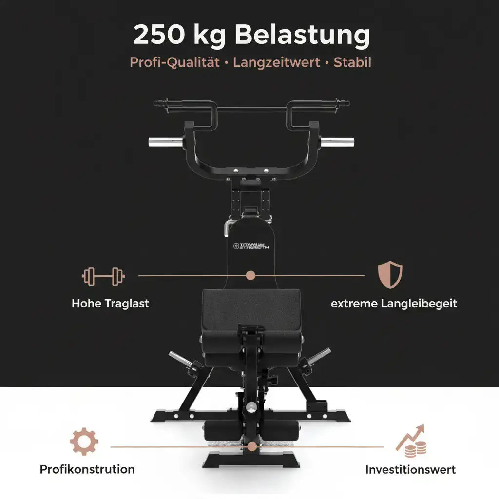 Titanium Strength Multigym Hebelmaschine LG1 – Grafik zur Belastbarkeit mit Frontansicht