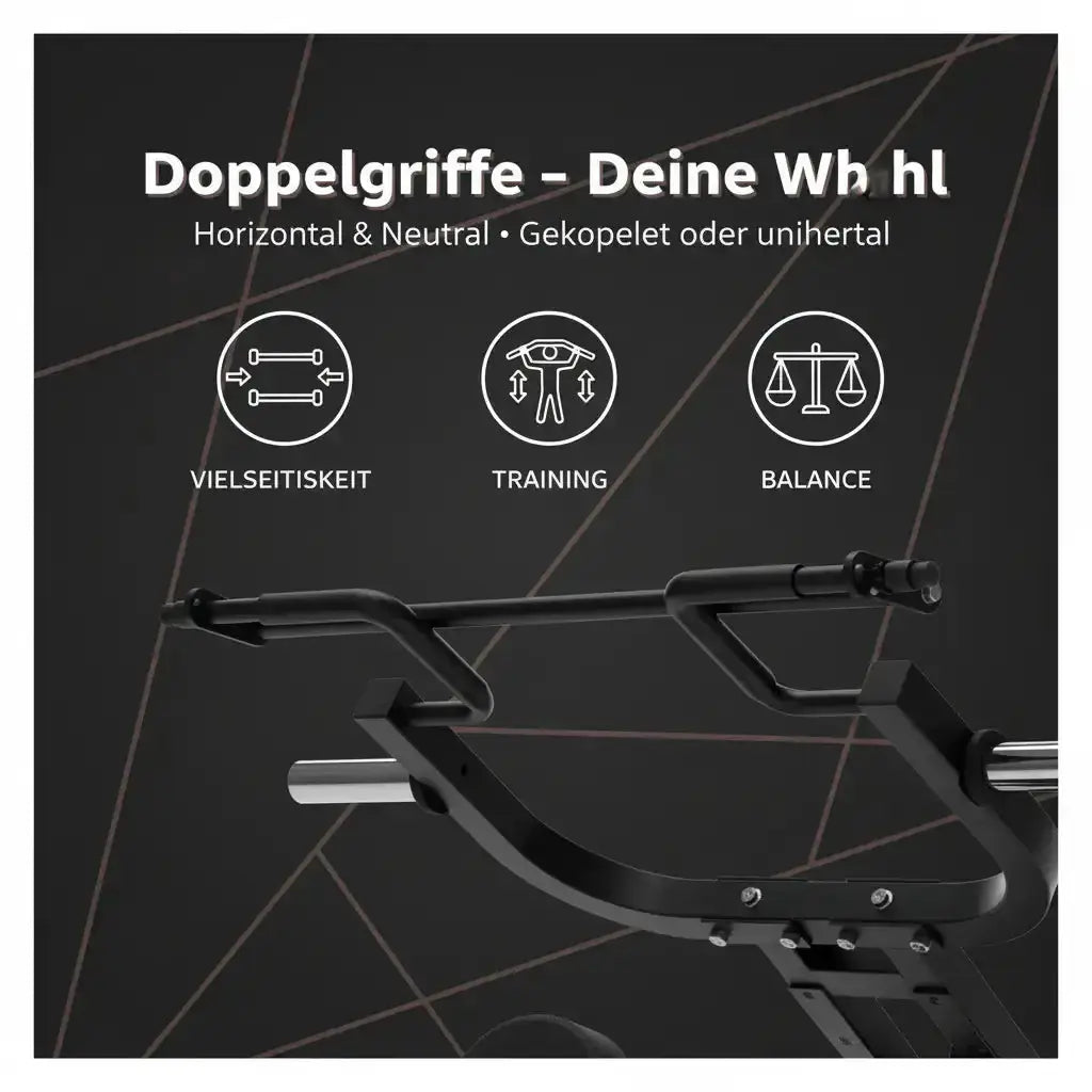 Titanium Strength Multigym Hebelmaschine LG1 – Grafik zu den Griffvarianten am Hebelarm