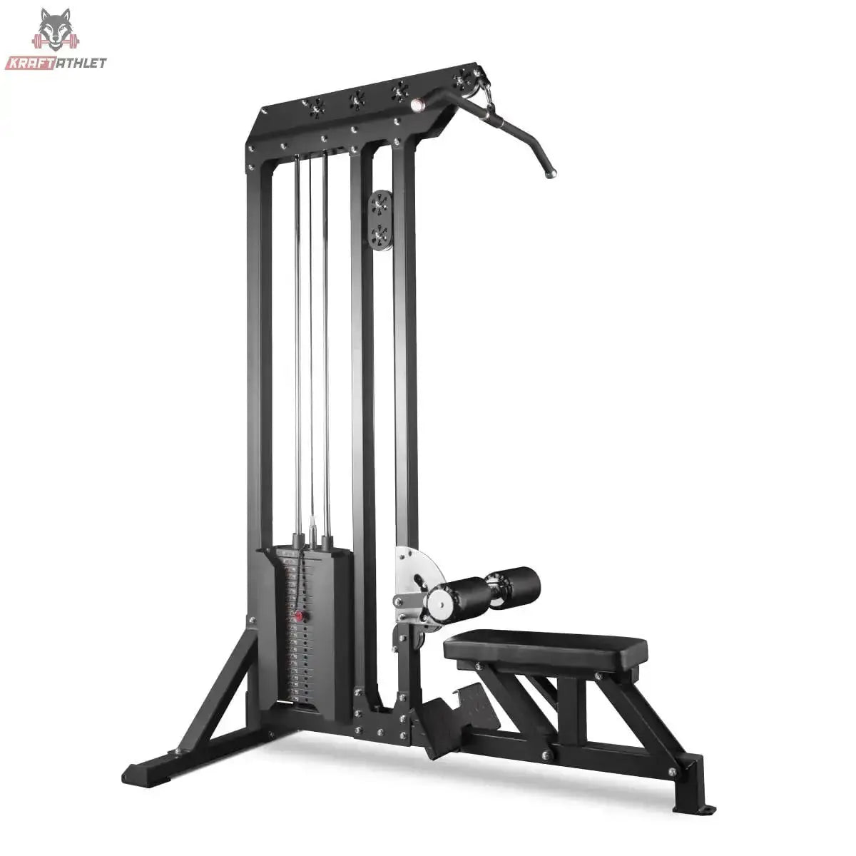 Titanium Strength PR60 Dual Lat Pulldown & Low Row in Schrägansicht mit Gewichtsblock und Latzugstange
