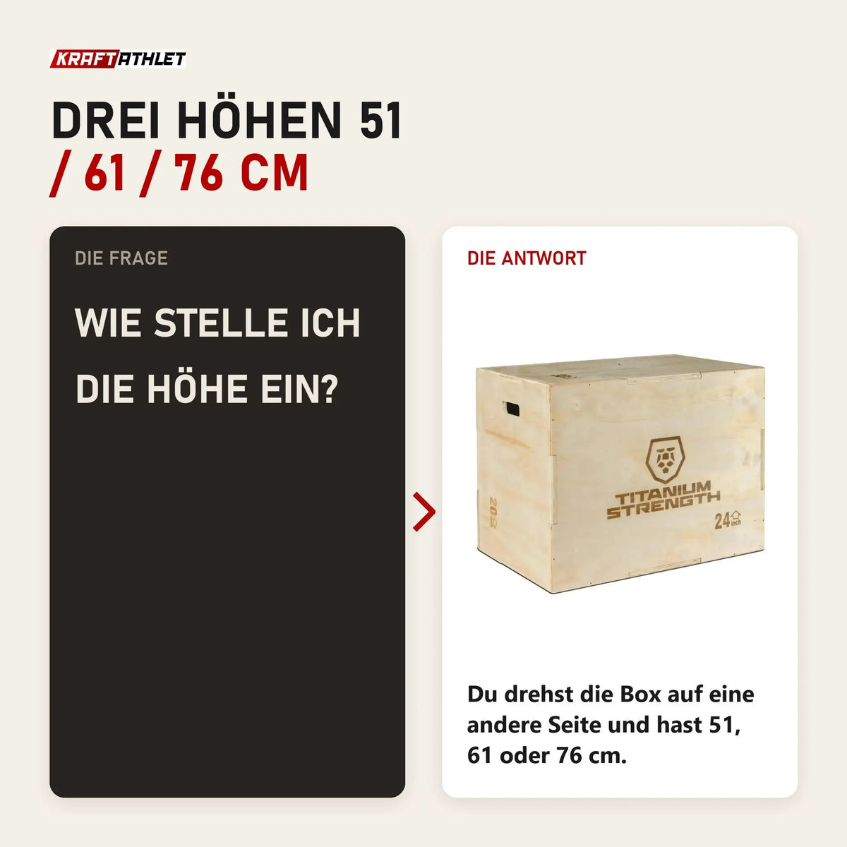 Frage und Antwort zu Titanium Strength PWX Plyometrische Box aus Holz: Wie stelle ich die Höhe ein?