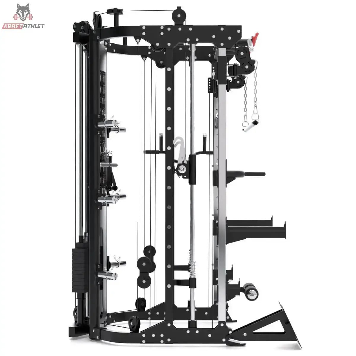 Titanium Strength R200 All-in-One Trainer in Schwarz, Seitenansicht mit Führungsstangen und Zugrollen