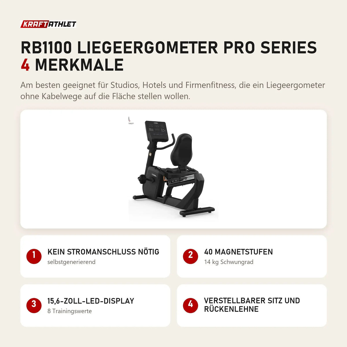 Titanium Strength RB1100 Liegeergometer Pro Series mit 4 Merkmalen: Kein Stromanschluss nötig, 40 Magnetstufen, 15,6-Zoll-LED-Display, Verstellbarer Sitz und Rückenlehne