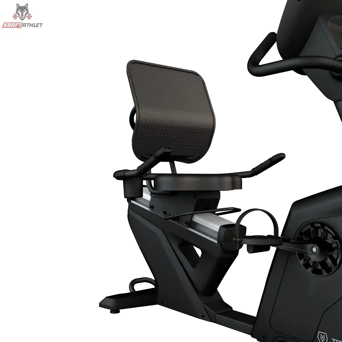 Titanium Strength RB2000T Liegeergometer mit Touchscreen: Detail von Sitz, Rückenlehne und Haltegriffen