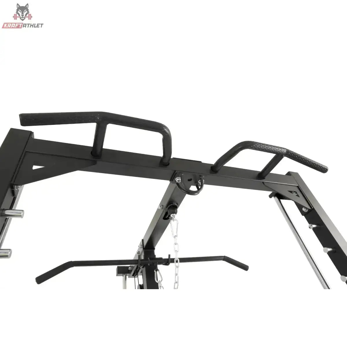 Titanium Strength RM10 Deluxe Multipower und Rack mit Lat und Row – Detail der Klimmzugstange mit mehreren Griffen