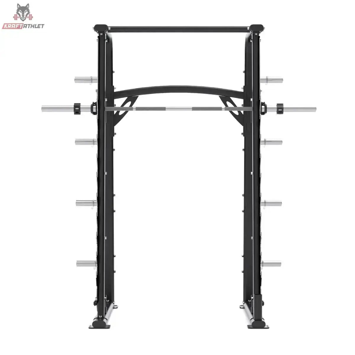 Titanium Strength RXS Multipower mit Multilevel-Rack: Multilevel-Rack in Frontansicht mit Langhantel