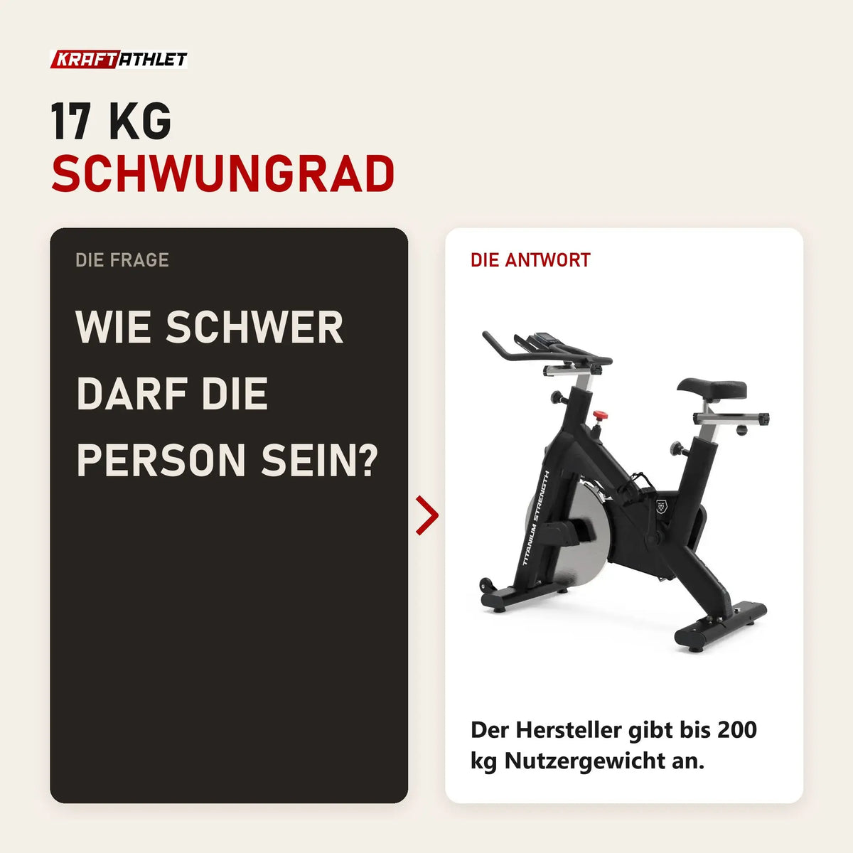 Frage und Antwort zu Titanium Strength SP1 Indoor Cycle: Wie schwer darf die Person sein?
