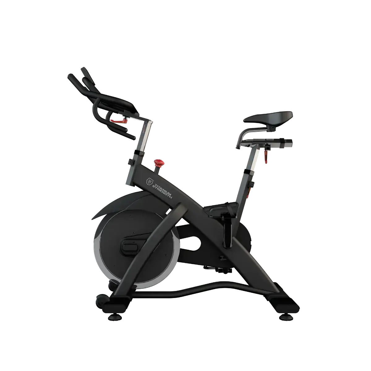 Titanium Strength SP2 Indoor Bike Pro Series – Seitenansicht von links mit Sattel, Lenker und Schwungrad