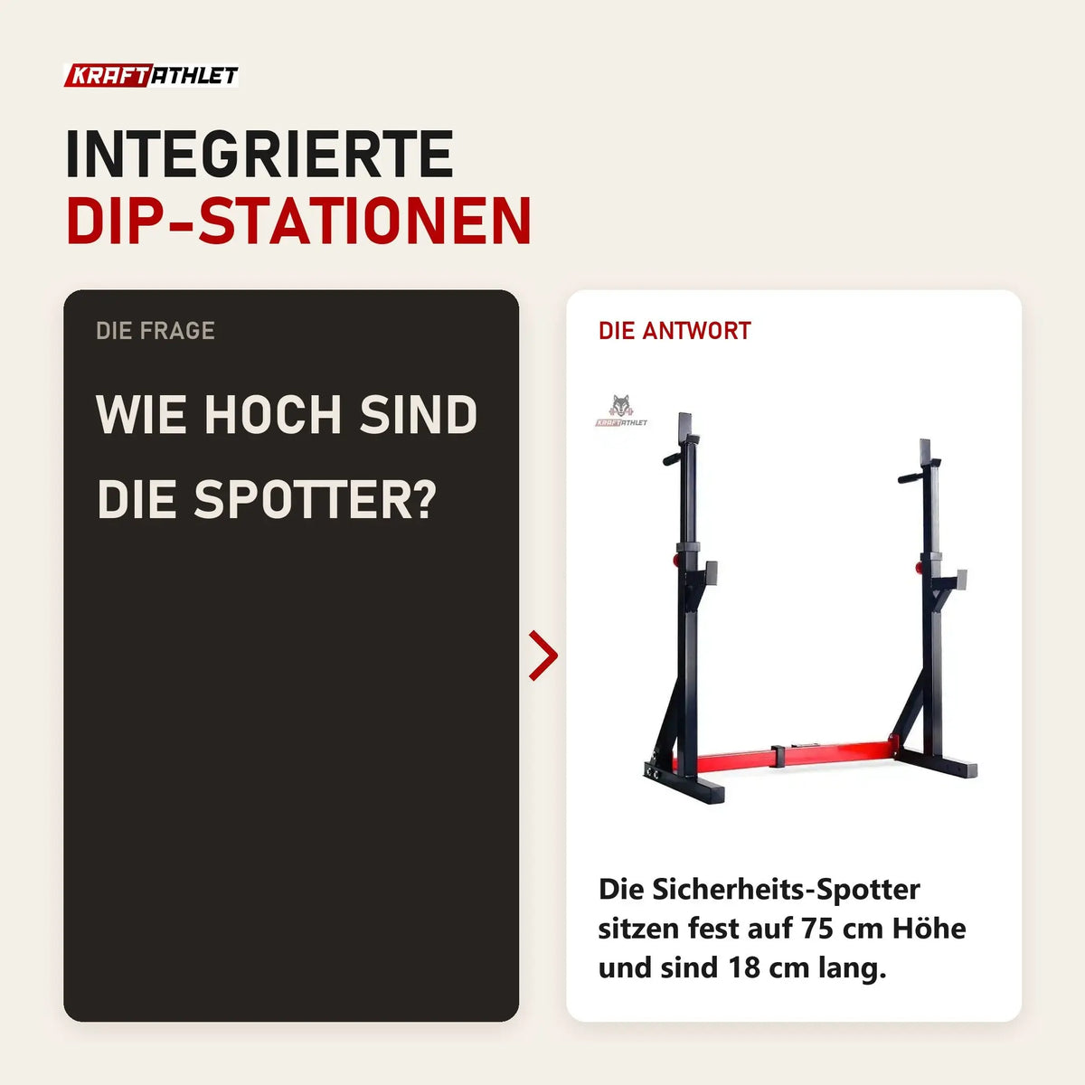 Frage und Antwort zu Titanium Strength Squat Rack / Dip Stand 270RS: Wie hoch sind die Spotter?
