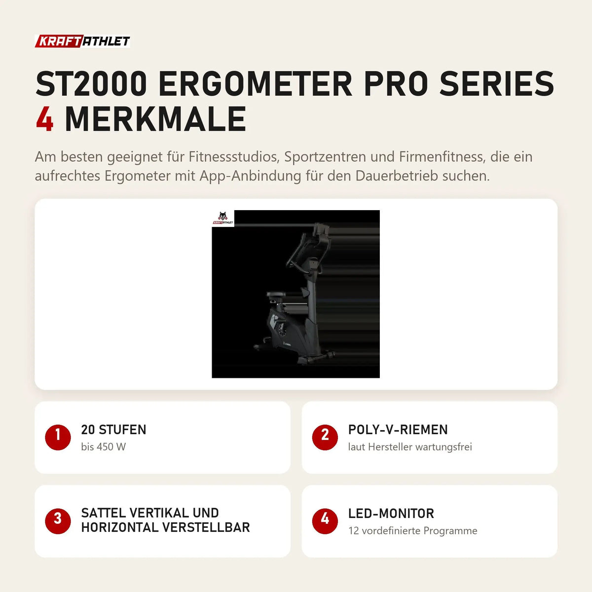 Titanium Strength ST2000 Ergometer Pro Series mit 4 Merkmalen: 20 Stufen, Poly-V-Riemen, Sattel vertikal und horizontal verstellbar, LED-Monitor