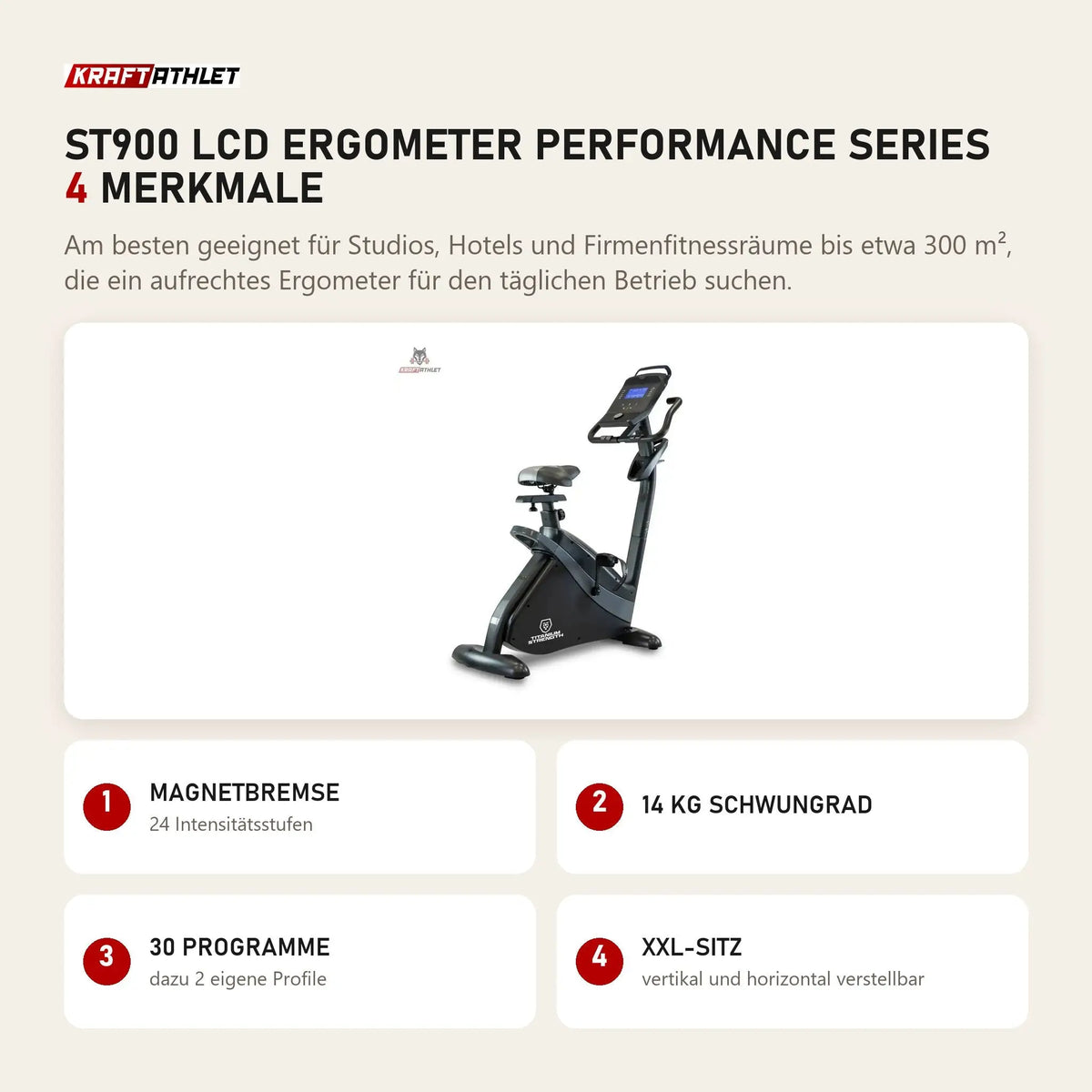 Titanium Strength ST900 LCD Ergometer Performance Series mit 4 Merkmalen: Magnetbremse, 14 kg Schwungrad, 30 Programme, XXL-Sitz
