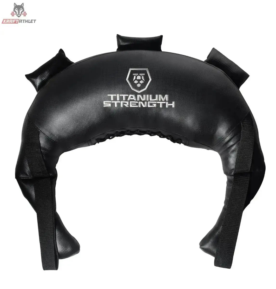 Titanium Strength TBB Gewichteter Trainingssack in schwarz, Frontansicht mit Logo und seitlichen Griffen