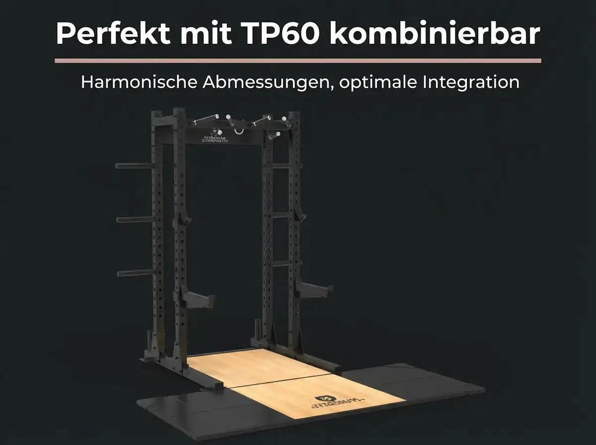 Titanium Strength Half Rack TR60 – Grafik: Rack mit der Plattform TP60 kombiniert