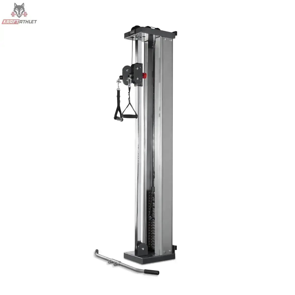 Titanium Strength WT200 Wandmontierte Seilzugstation in Schrägansicht mit Umlenkrolle und Griffen