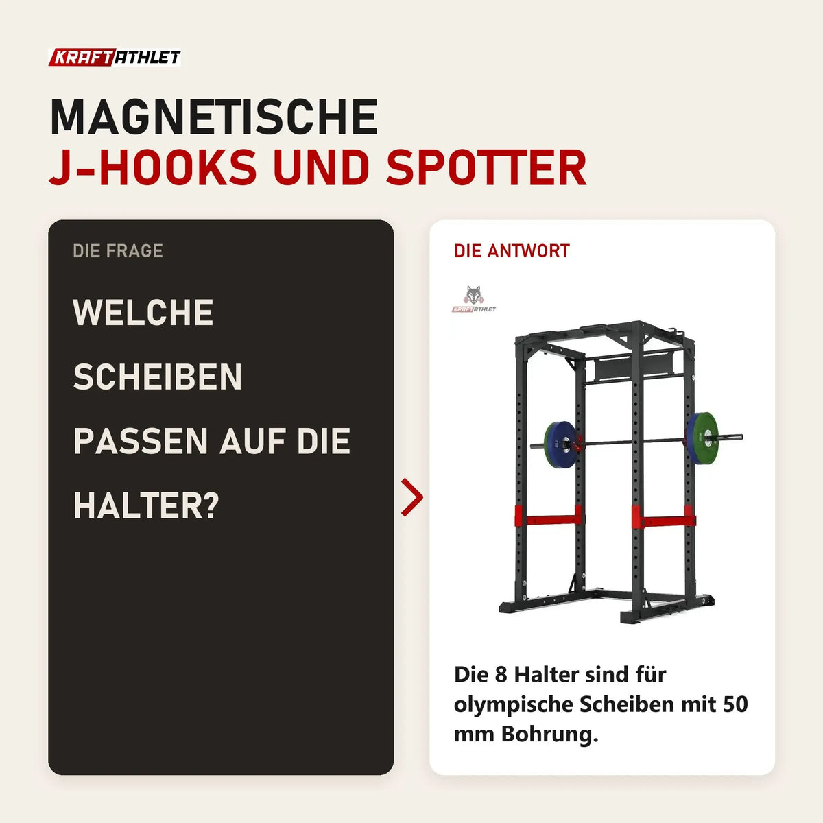 Frage und Antwort zu Titanium Strength X line HD Power Rack RP50: Welche Scheiben passen auf die Halter?