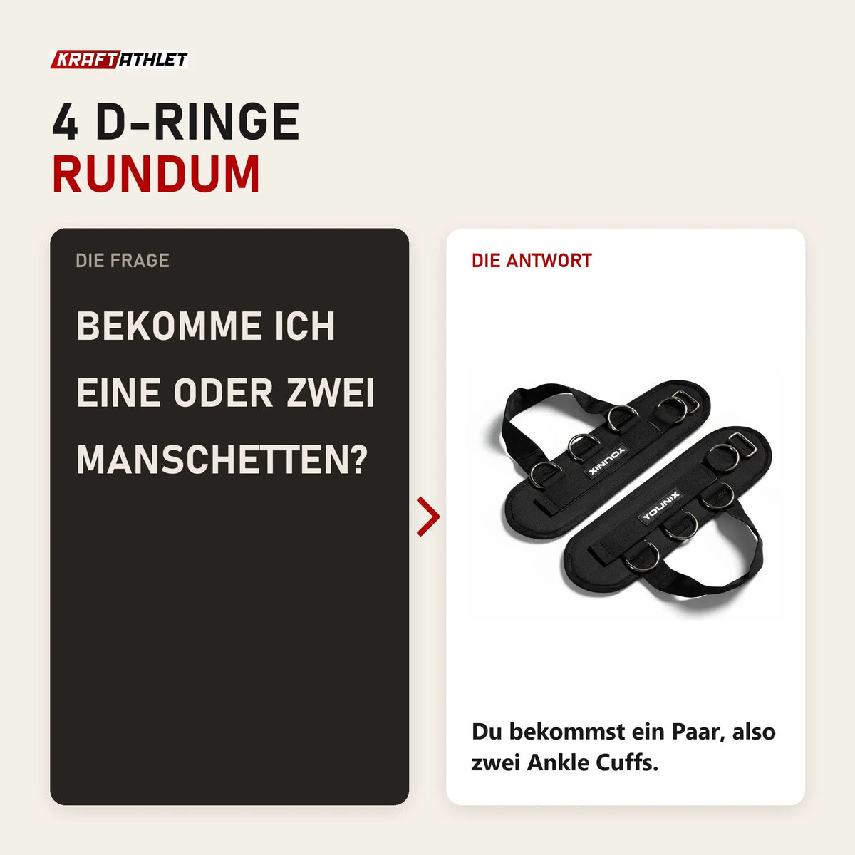 Frage und Antwort zu Younix Ankle Cuffs Fußmanschetten für den Kabelzug: Bekomme ich eine oder zwei Manschetten?