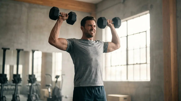 Athlet beim Hanteltraining im Studio - Muskelaufbau durch mechanische Spannung