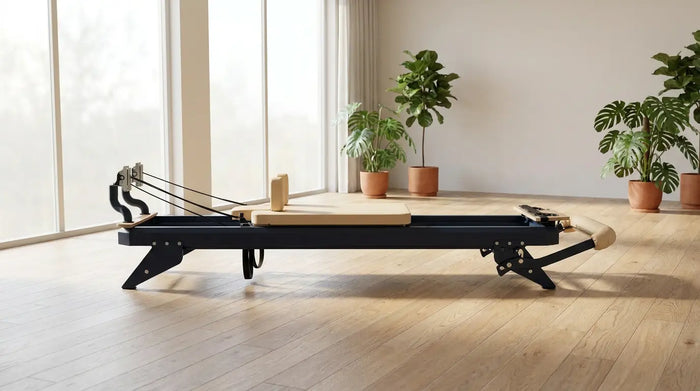 Hegren TALMA 62 Reformer mit Stahlrahmen in einem hellen modernen Pilates-Studio