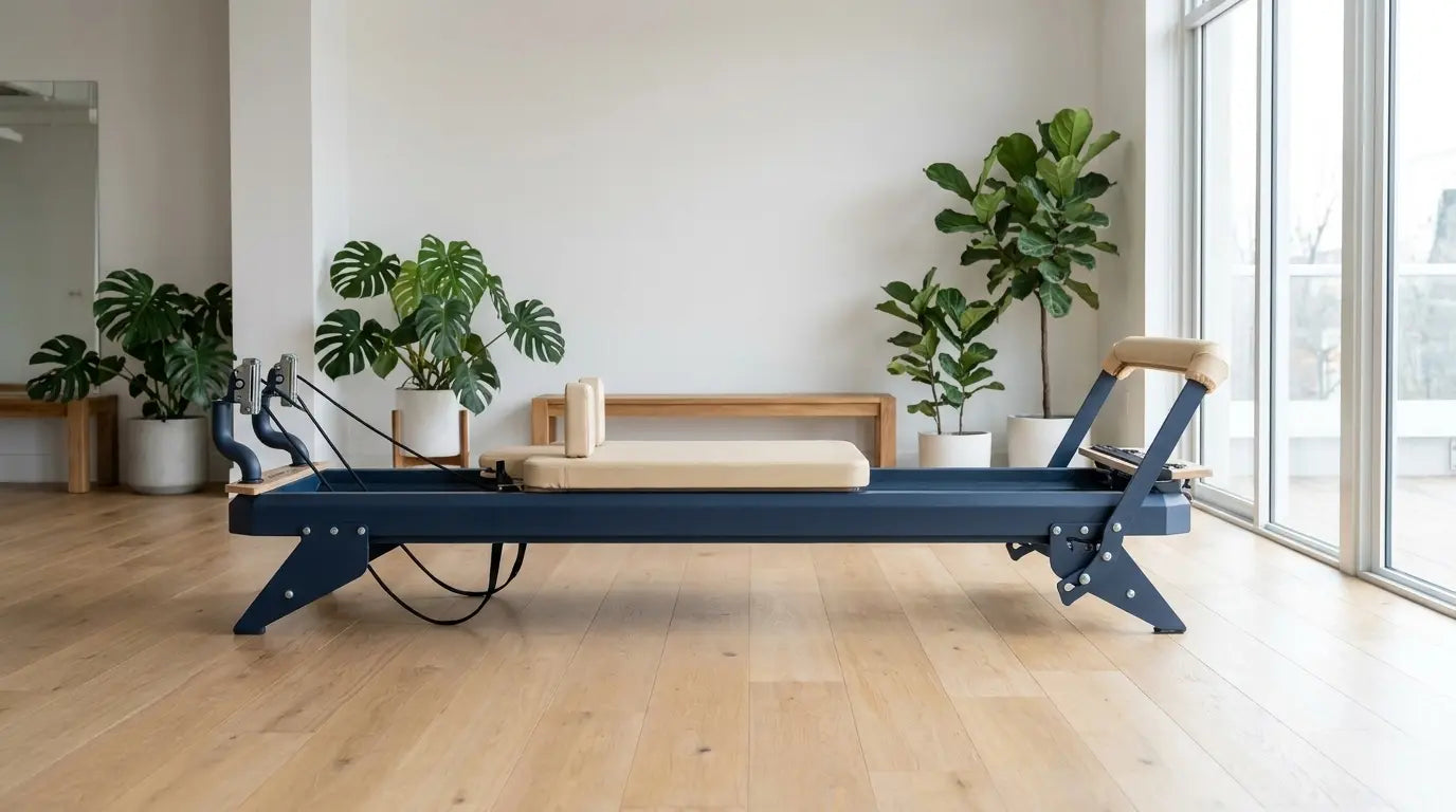 Hegren TALMA 62 Studio-Reformer mit Stahlrahmen in einem modernen Pilates-Studio