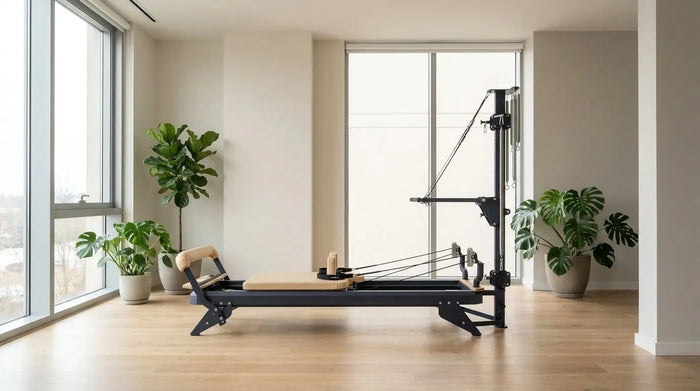 Hegren TALMA 62CT+ Combo Reformer mit Tower in einem hellen, modernen Pilates-Studio