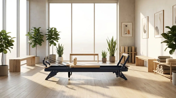 Hegren TALMA 62 Pilates Reformer mit Stahlrahmen in einem hellen, modernen Reha- und Pilatesstudio