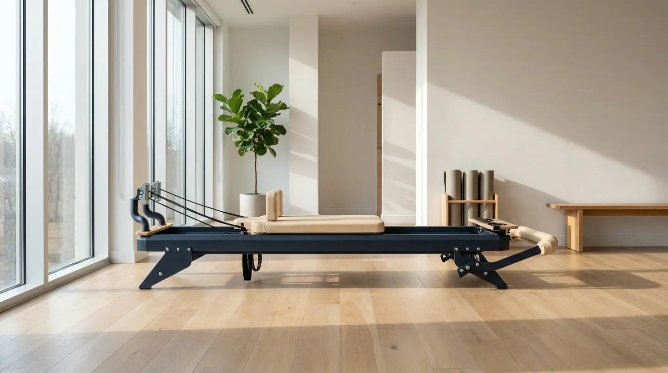 Hegren TALMA 62 Reformer mit Stahlrahmen in einem hellen Pilates- und Physiotherapie-Studio