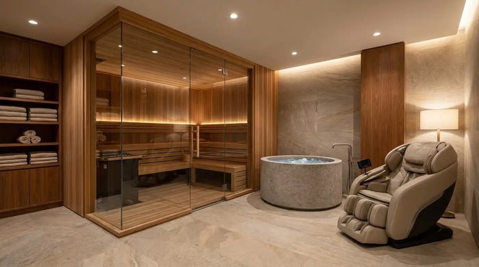 Modernes Recovery- und Wellness-Studio mit finnischer Sauna, Eisbad und Massagesessel