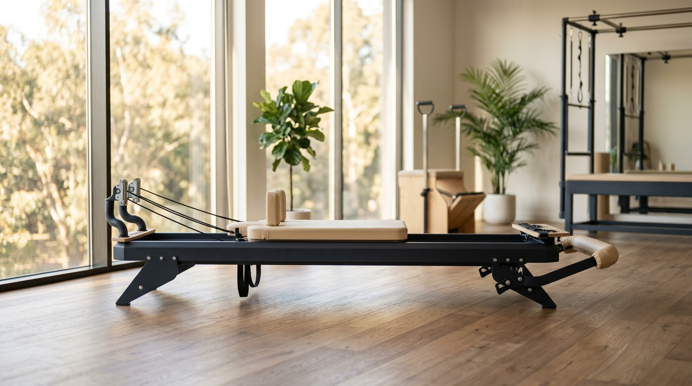 Premium Stahl-Reformer in einem modernen Pilates-Studio