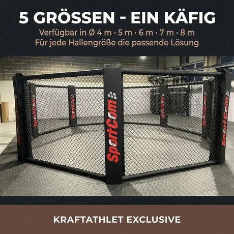 Bodenmontierter MMA-Käfig Oktagon – Ø 4–8 m  Gepolsterte Ecken Individualisierbar  Hergestellt in Frankreich Sportcom