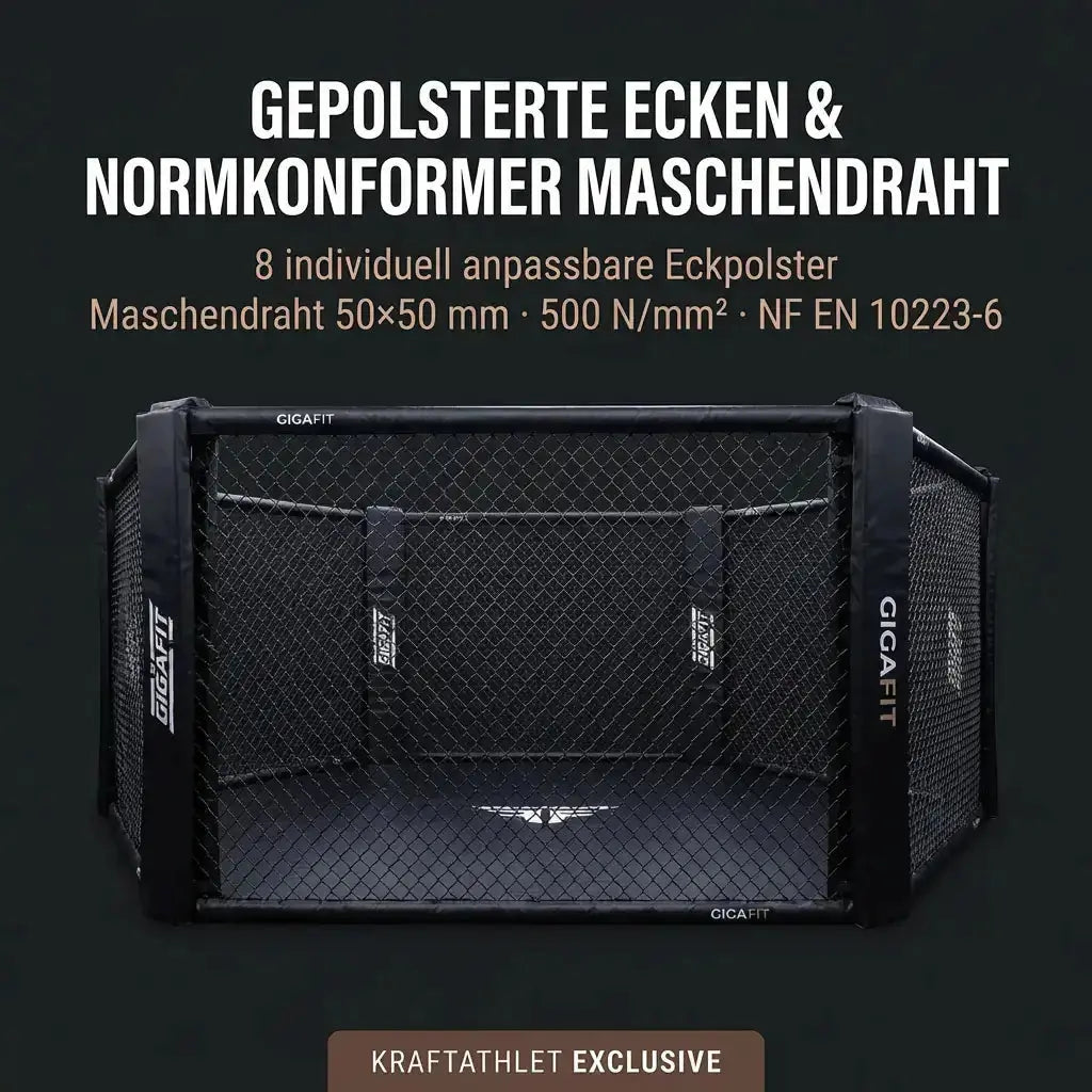Bodenmontierter MMA-Käfig Oktagon – Ø 4–8 m  Gepolsterte Ecken Individualisierbar  Hergestellt in Frankreich Sportcom