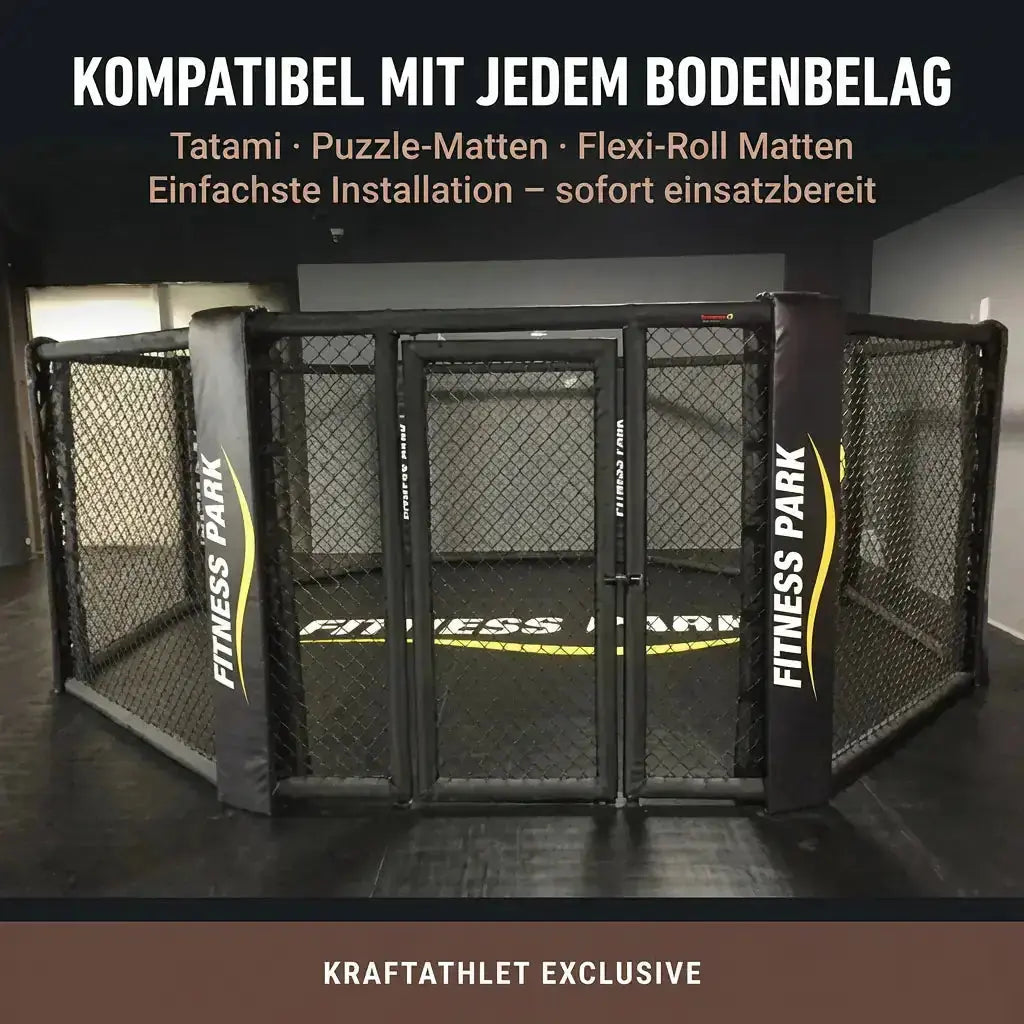 Bodenmontierter MMA-Käfig Oktagon – Ø 4–8 m  Gepolsterte Ecken Individualisierbar  Hergestellt in Frankreich Sportcom