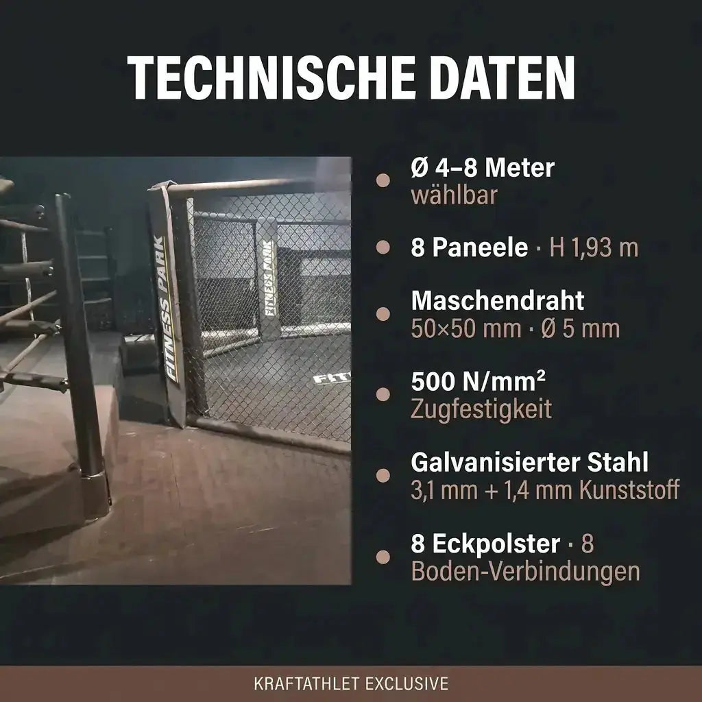 Bodenmontierter MMA-Käfig Oktagon – Ø 4–8 m  Gepolsterte Ecken Individualisierbar  Hergestellt in Frankreich Sportcom