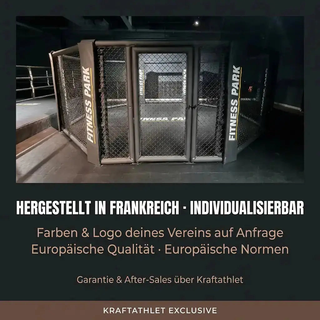 Bodenmontierter MMA-Käfig Oktagon – Ø 4–8 m  Gepolsterte Ecken Individualisierbar  Hergestellt in Frankreich Sportcom