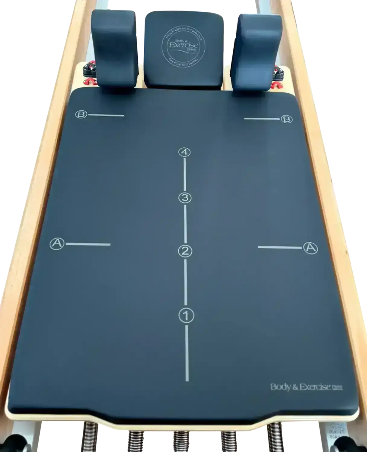 Blue exercise mat with branding on a white background