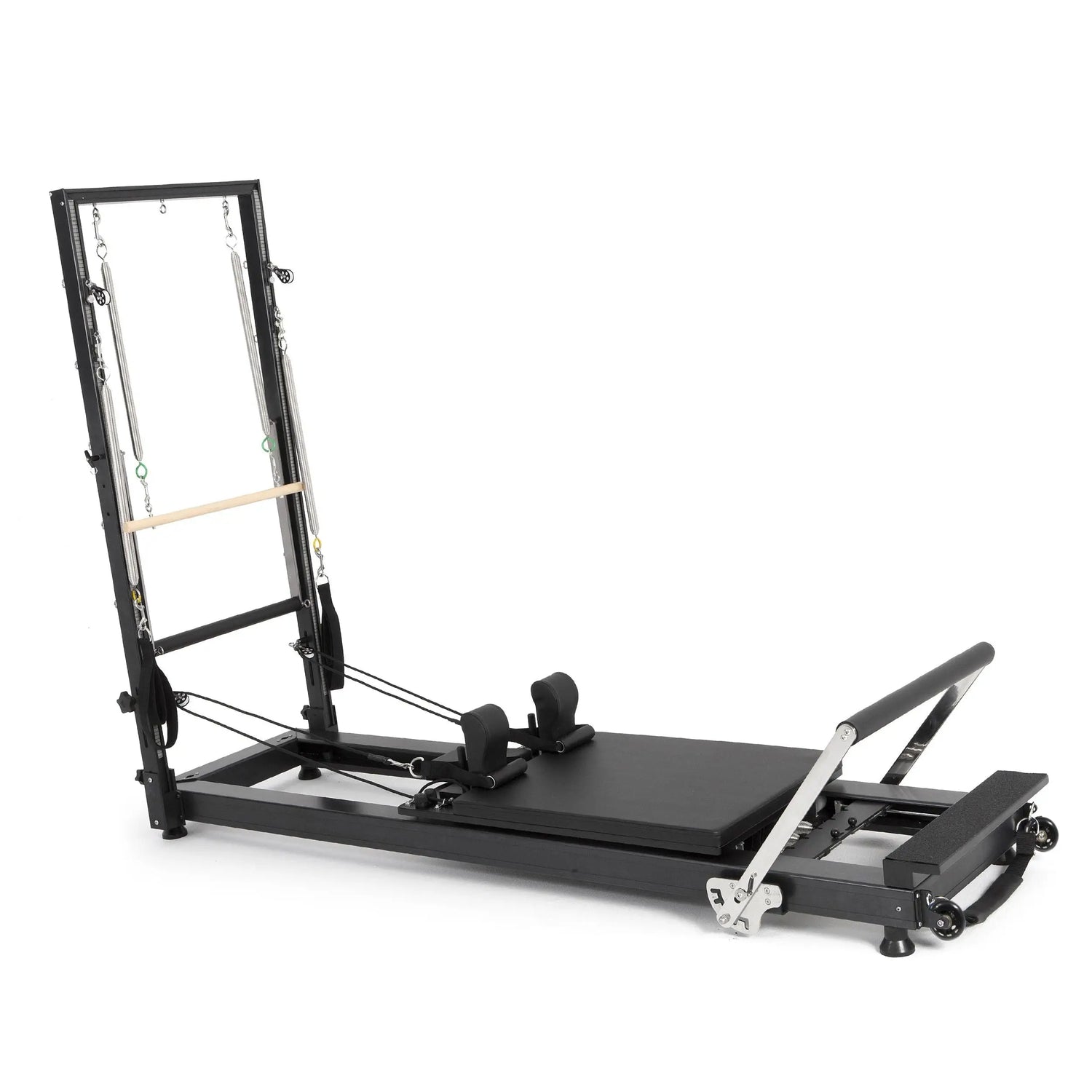 Elina Pilates HL1 Reformer mit Tower aus eloxiertem Aluminium, Schrägansicht