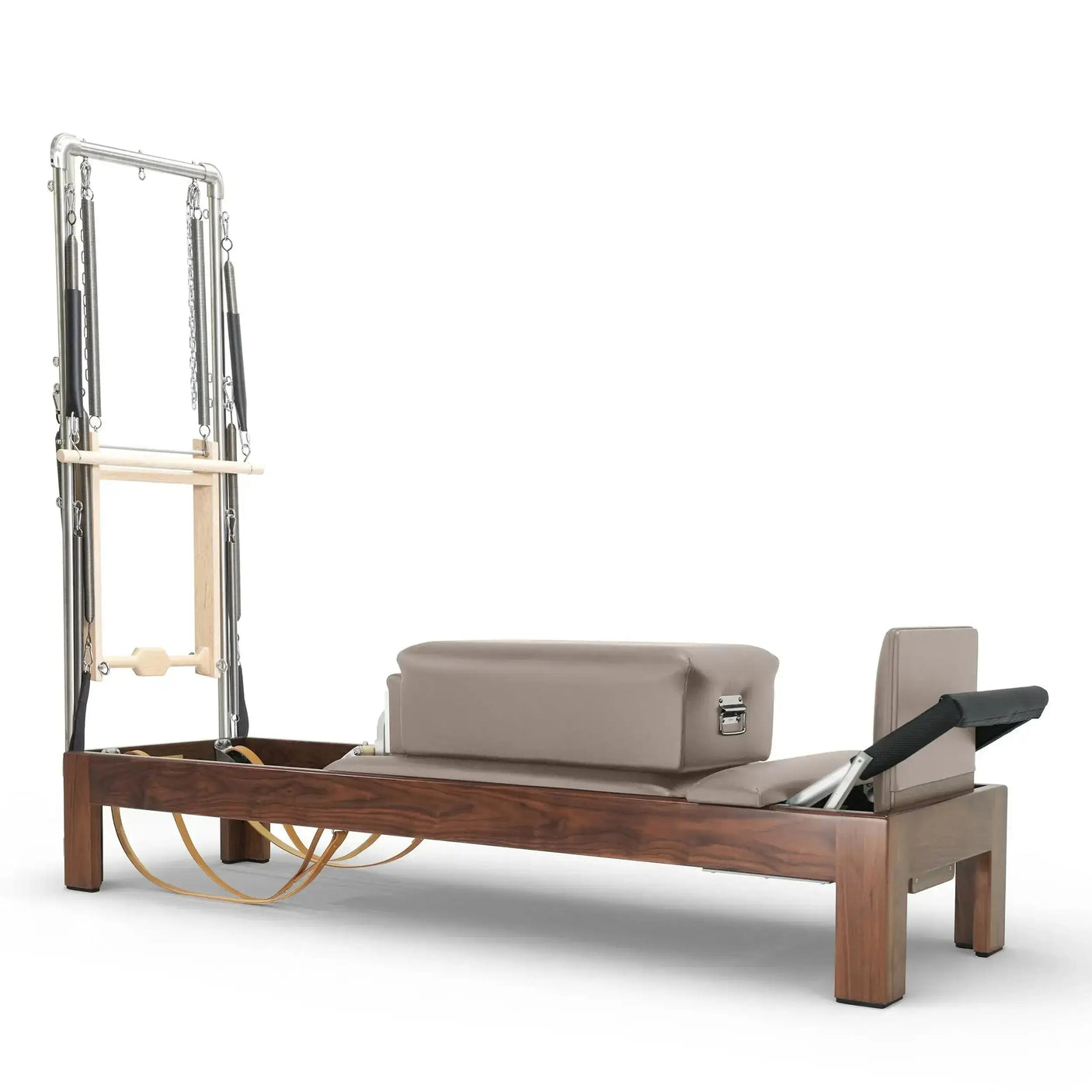 Elina Pilates Reformer Klassisch Dunkles Holz mit Tower – Nahaufnahme